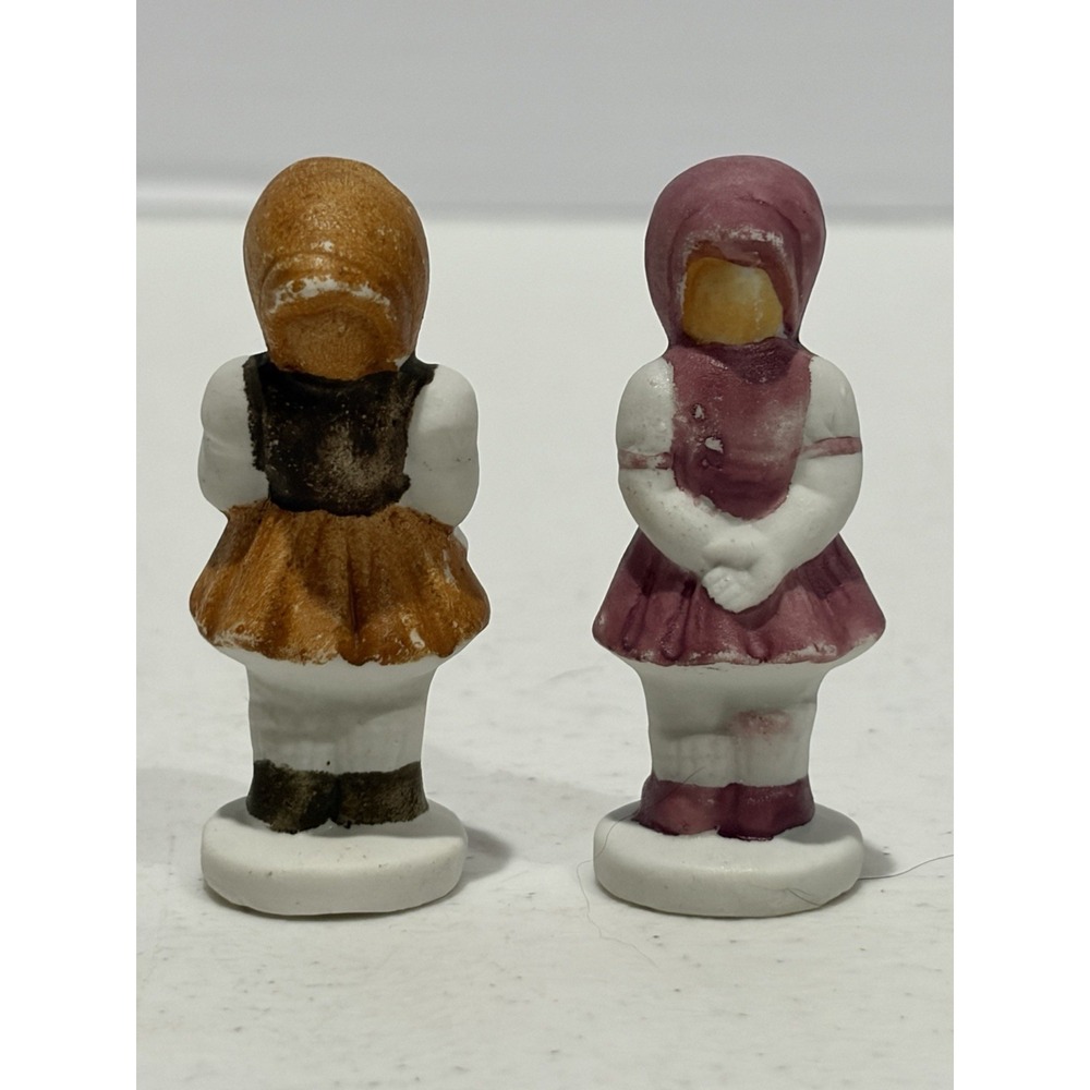 Vintage Japan Chalkware Girl Figurines Pair Mid Century Nursery Sisters - Picture 2 of 11